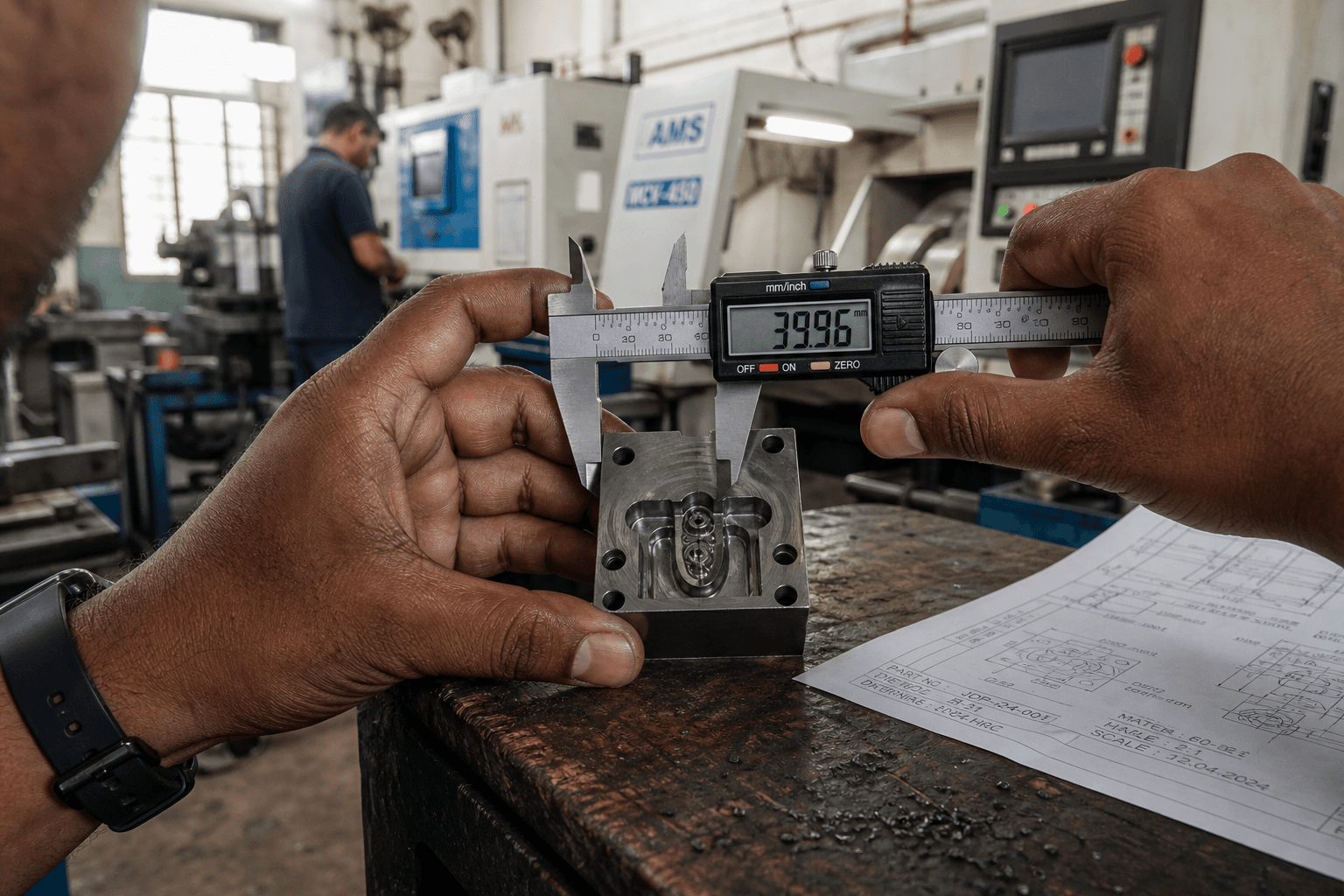 Die prototype validation precision measurement with digital caliper at KS Die Crafts workshop